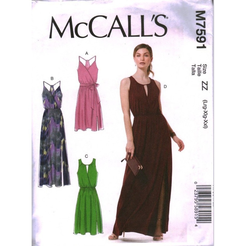 McCall's M7591 Misses Dress Sewing Pattern Size Lrg Keyhole Maxi Wrap